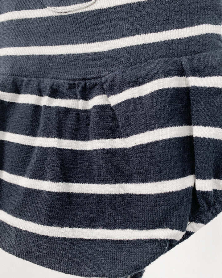 Babidu TERRY TOWELLING | Navy Striped Dungaree Romper | Millie and John