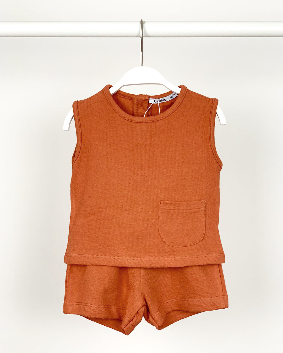 Babidu TERRY TOWELLING | Rust Vest & Shorts | Millie and John