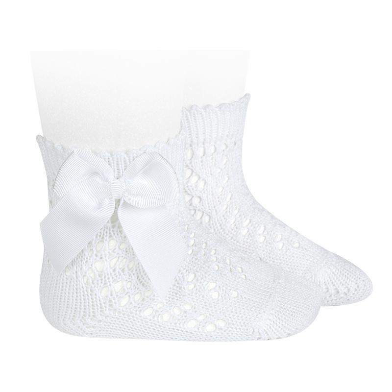 Condor White Ankle Openwork Bow Socks | Millie and John
