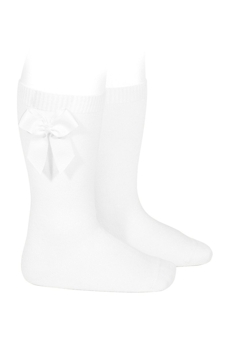 Condor White Grosgrain Bow Knee High Socks | Millie and John