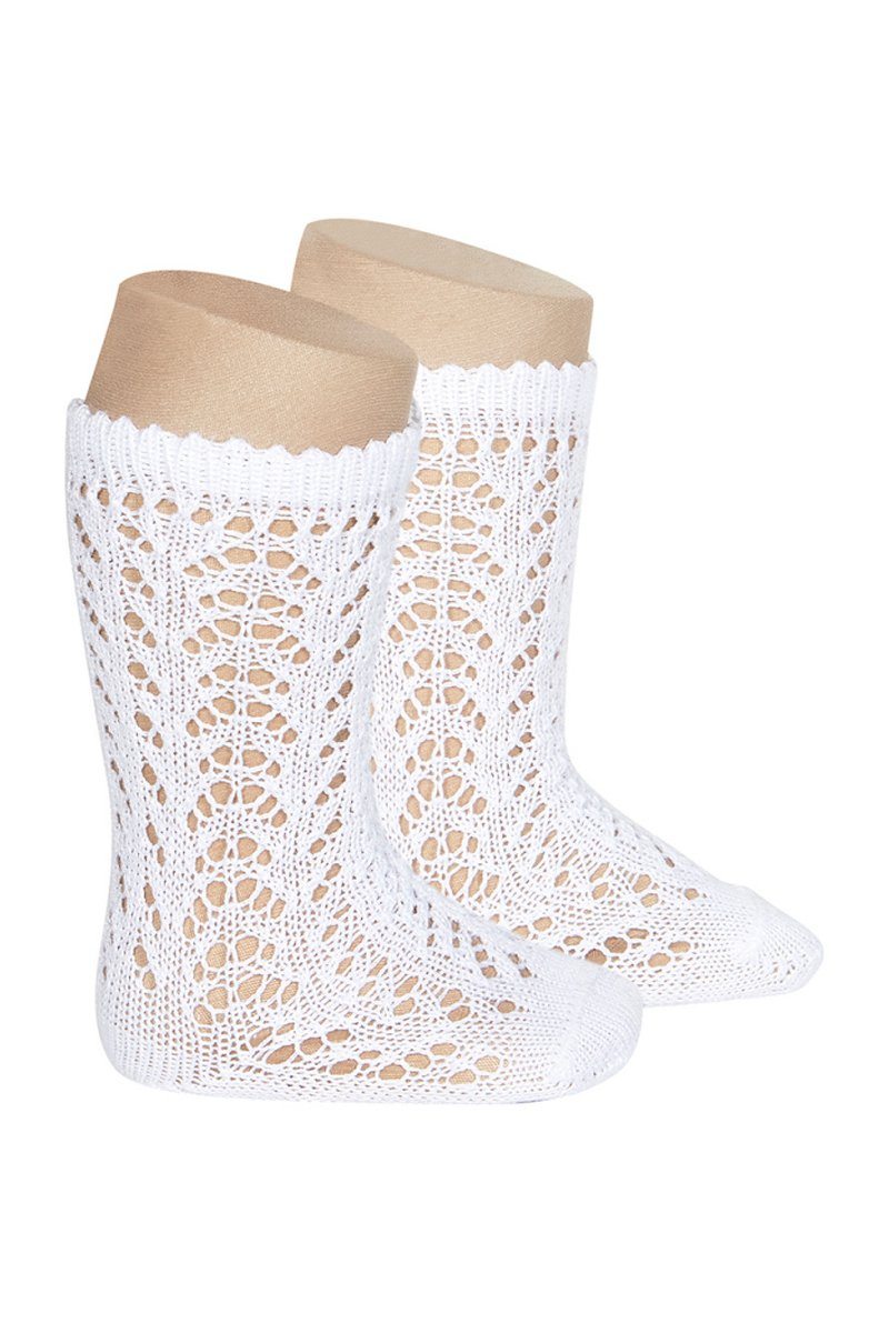 Condor White Knee High Openwork Socks | Millie and John