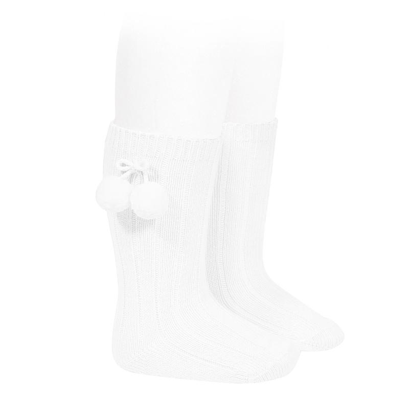 Condor White Knee High Pom Pom Socks | Millie and John