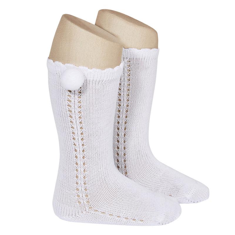 Condor White Openwork Pom Pom Socks | Millie and John
