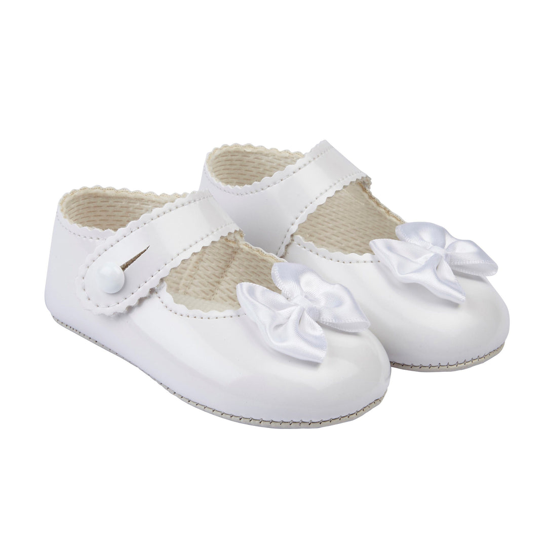 Baypods White Patent Bow Soft Sole Shoes | Millie and John