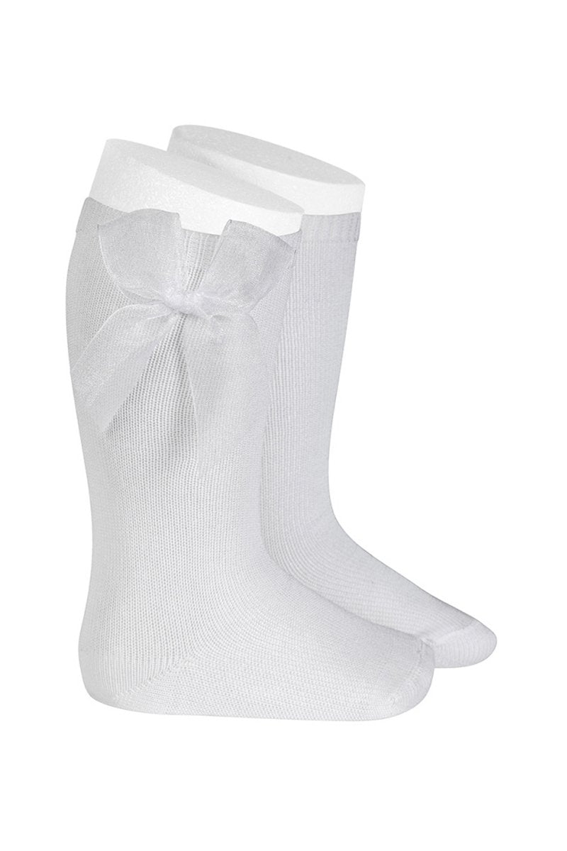 Condor White Tulle Bow Knee High Socks | Millie and John
