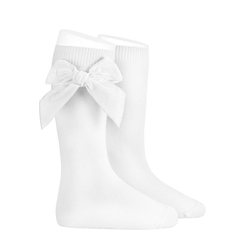 Condor White Velvet Bow Socks | Millie and John