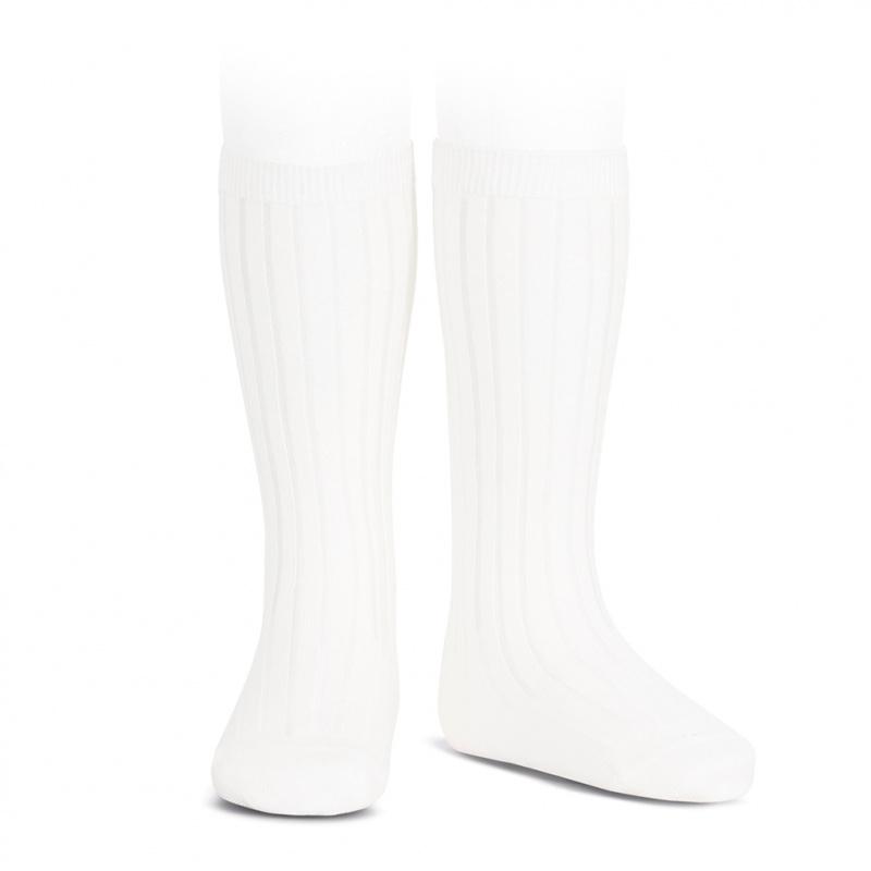 Condor White Wide Ribbed Knee High Socks | Millie and John