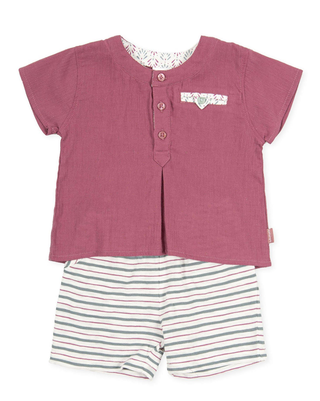 Tutto Piccolo "Zephyr" Plum Cheesecloth T-Shirt & Striped Shorts | Millie and John