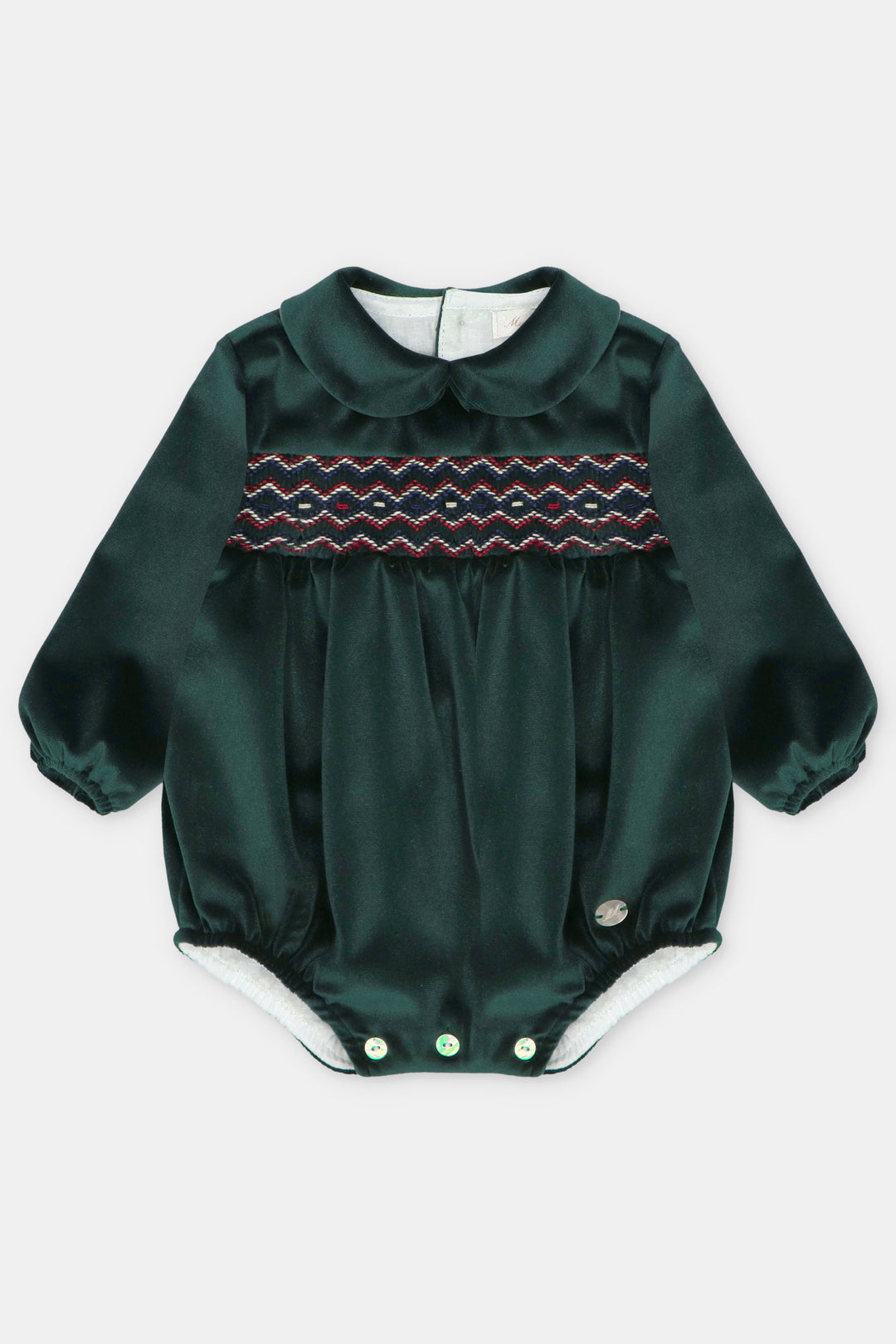 "Robin" Bottle Green Velvet Smocked Romper