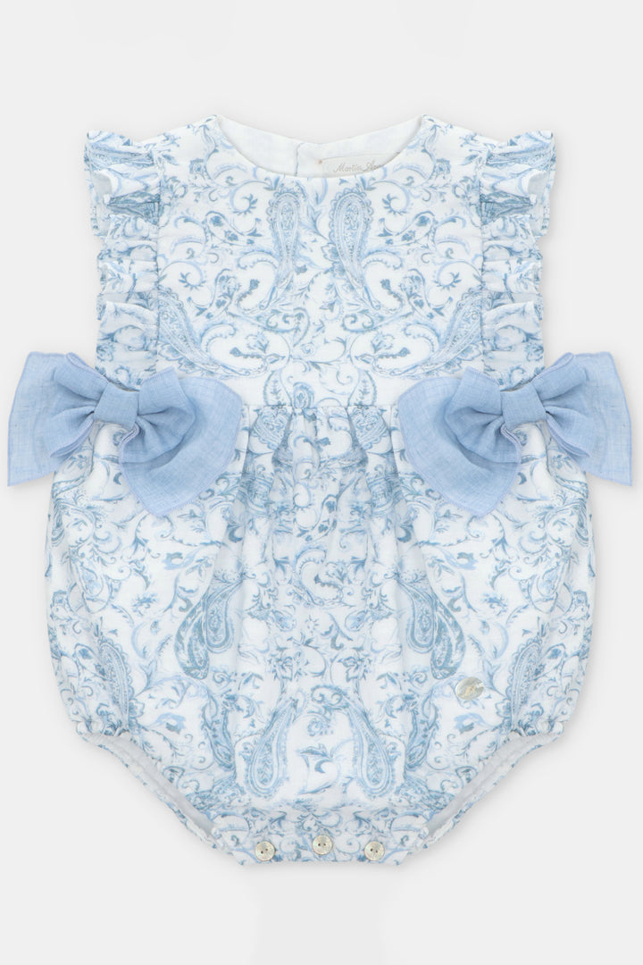 "Lavinia" Blue Paisley Bow Romper