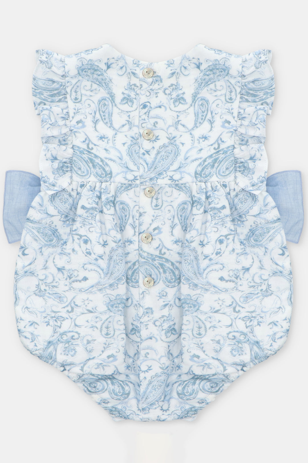 "Lavinia" Blue Paisley Bow Romper