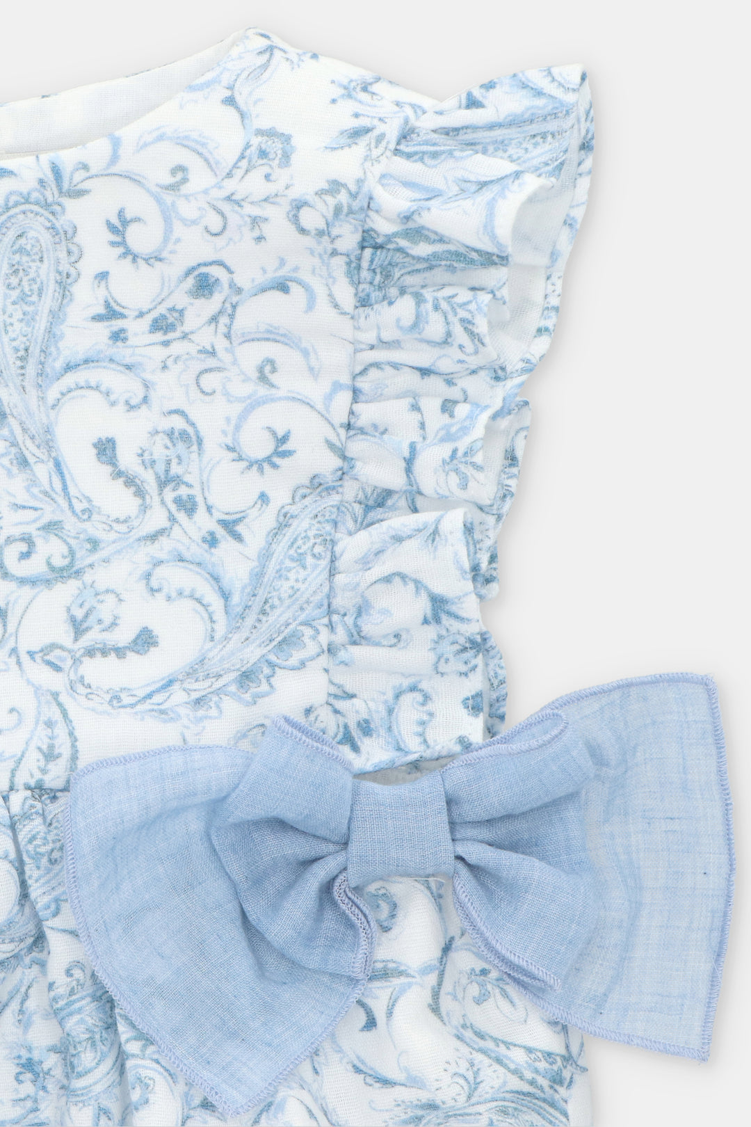 "Lavinia" Blue Paisley Bow Romper