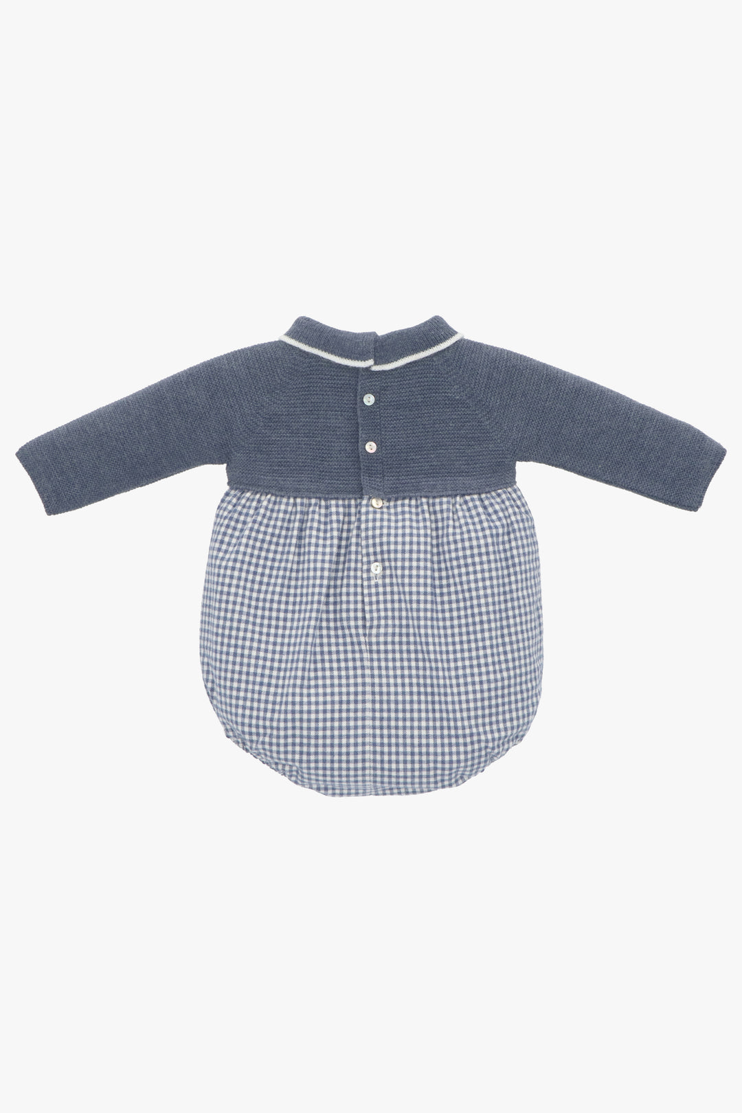 Martín Aranda "Lennie" Dusky Blue Half Knit Gingham Romper | Millie and John
