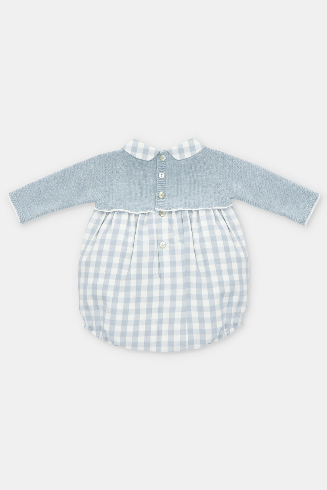 "Adam" Powder Blue Half Knit Gingham Romper