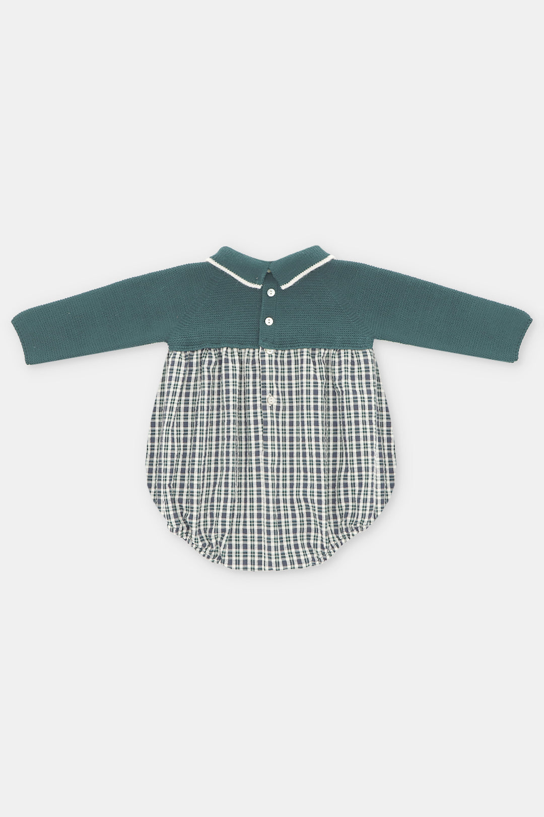 "Ben" Bottle Green Half Knit Tartan Romper