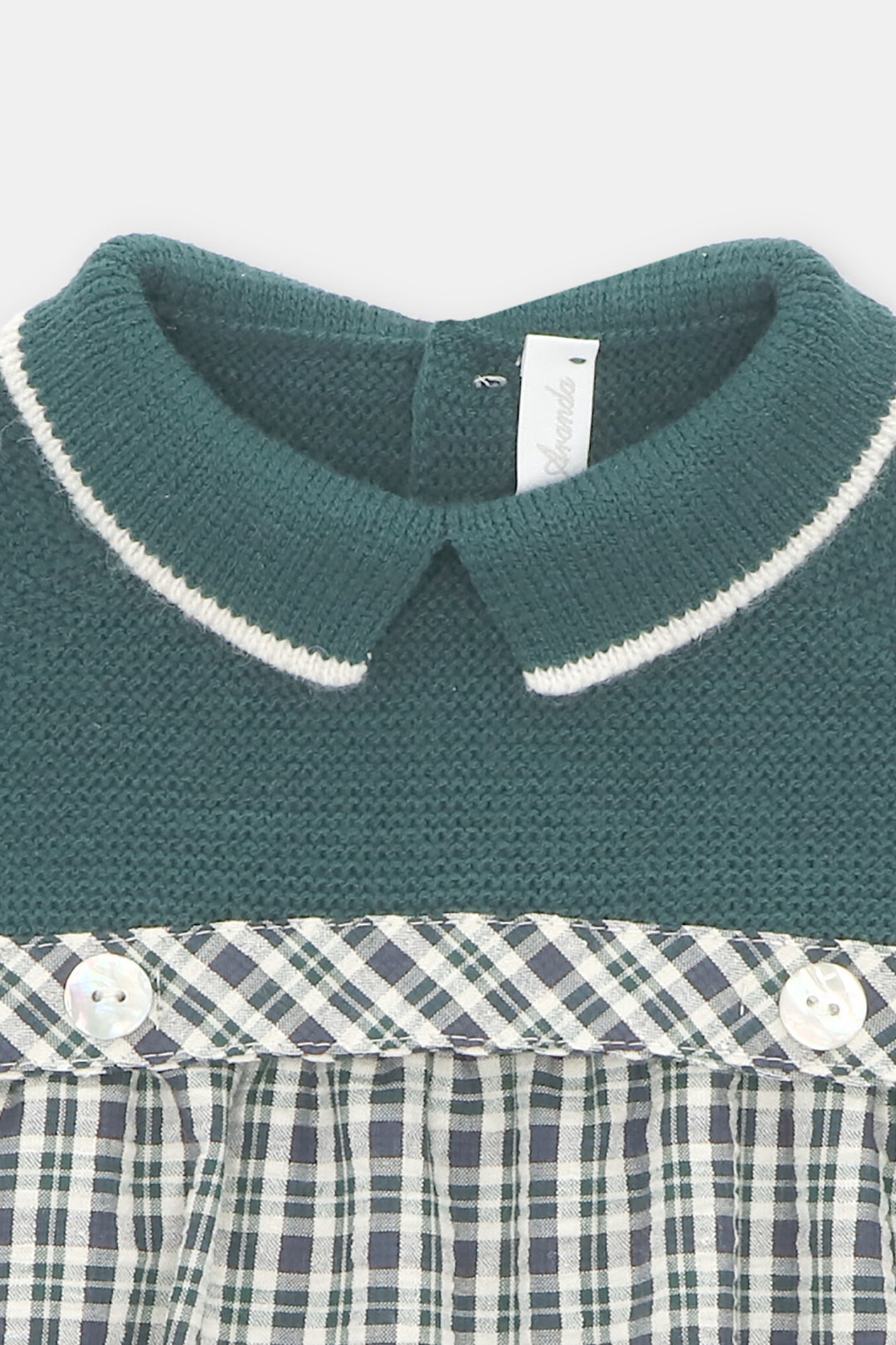 "Ben" Bottle Green Half Knit Tartan Romper