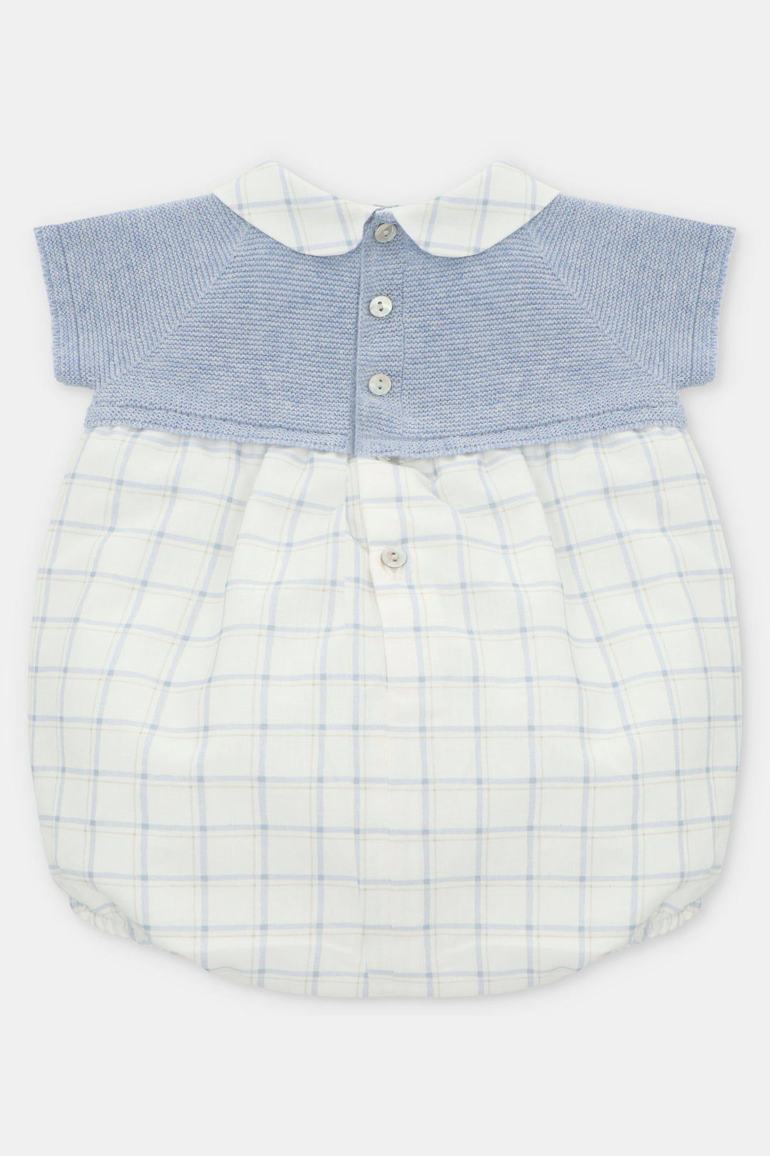 "Rupert" Sky Blue Half Knit Checked Romper