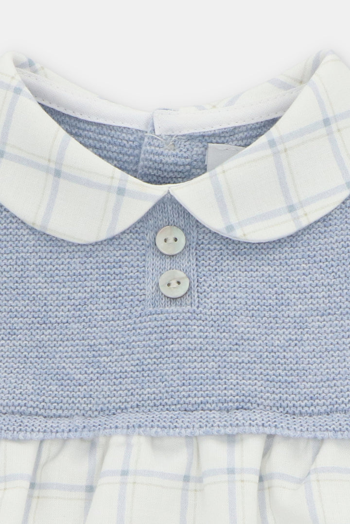 "Rupert" Sky Blue Half Knit Checked Romper