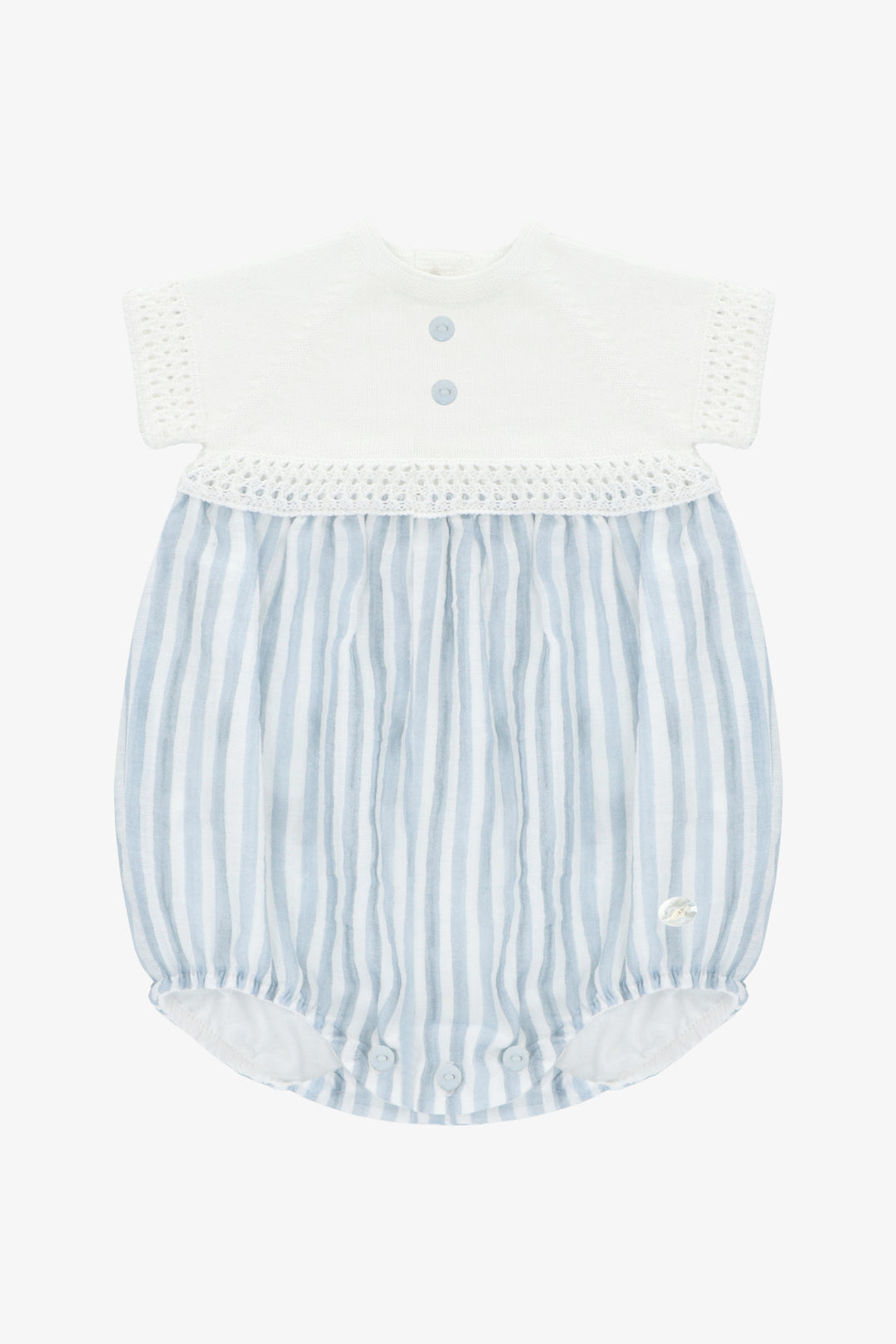 "Clyde" Blue Striped Half Knit Romper