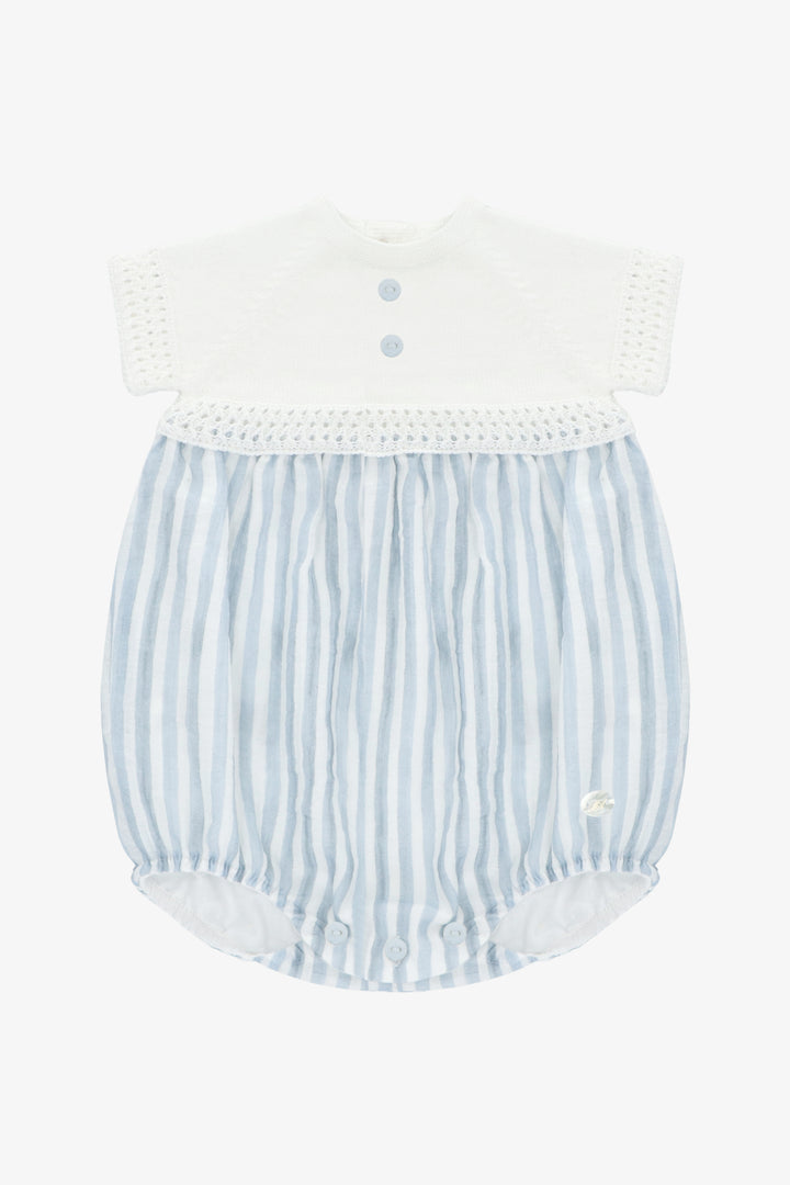 "Clyde" Blue Striped Half Knit Romper