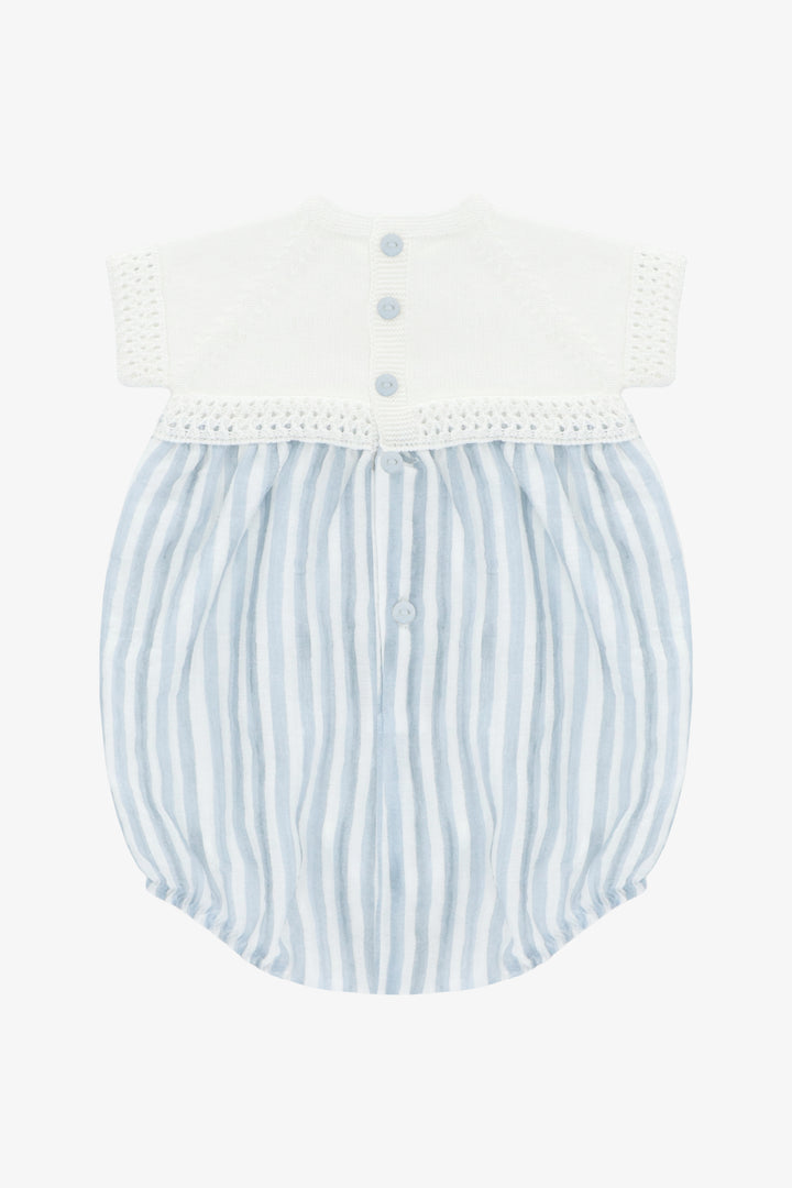 "Clyde" Blue Striped Half Knit Romper