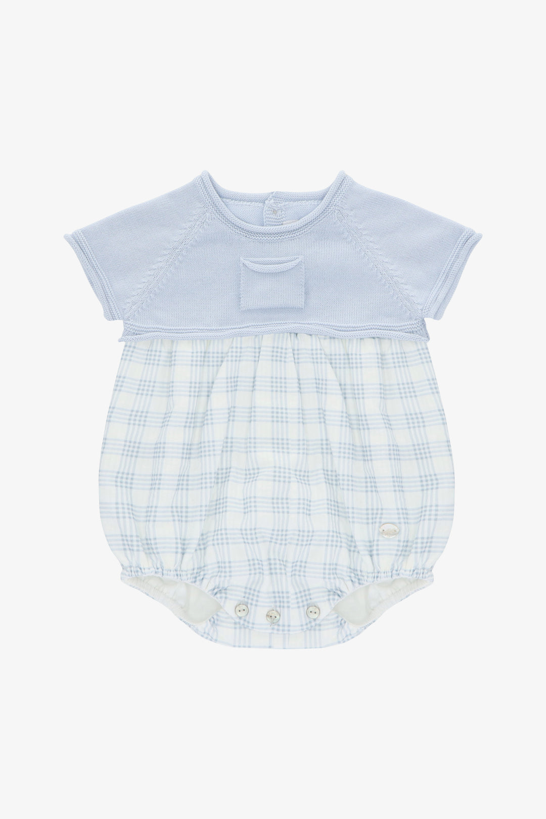 "Jonah" Pale Blue Half Knit Checked Romper