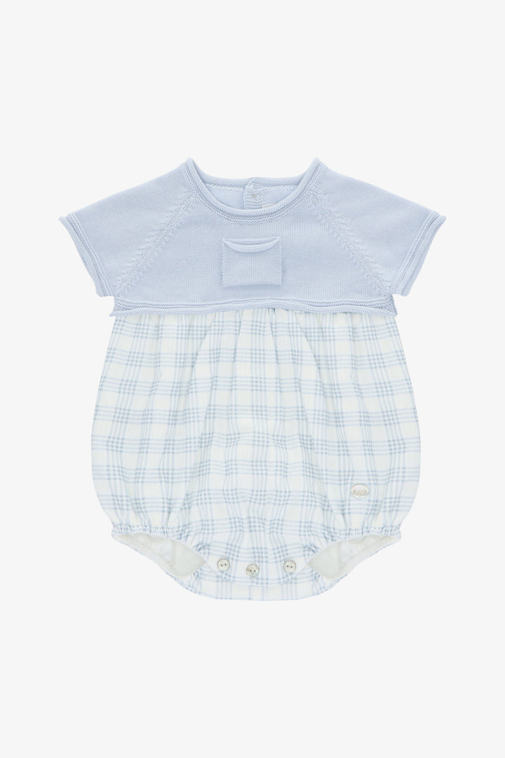 "Jonah" Pale Blue Half Knit Checked Romper