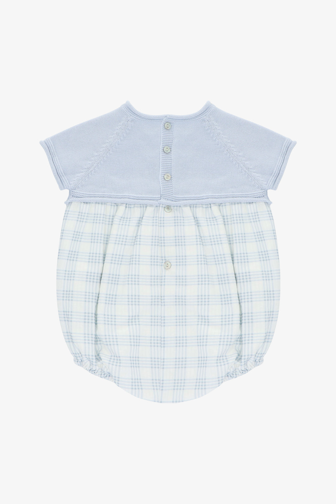 "Jonah" Pale Blue Half Knit Checked Romper