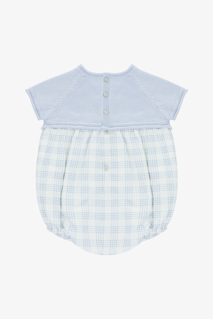 "Jonah" Pale Blue Half Knit Checked Romper