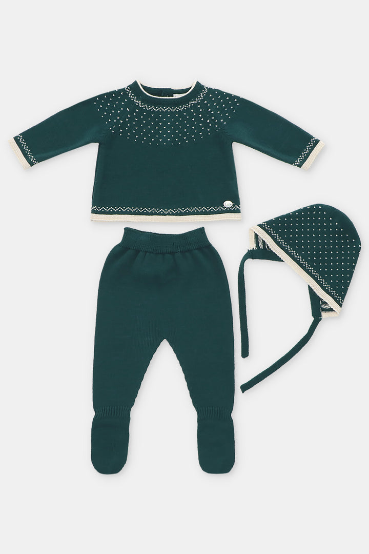 "River" Bottle Green Knit Top, Leggings & Bonnet