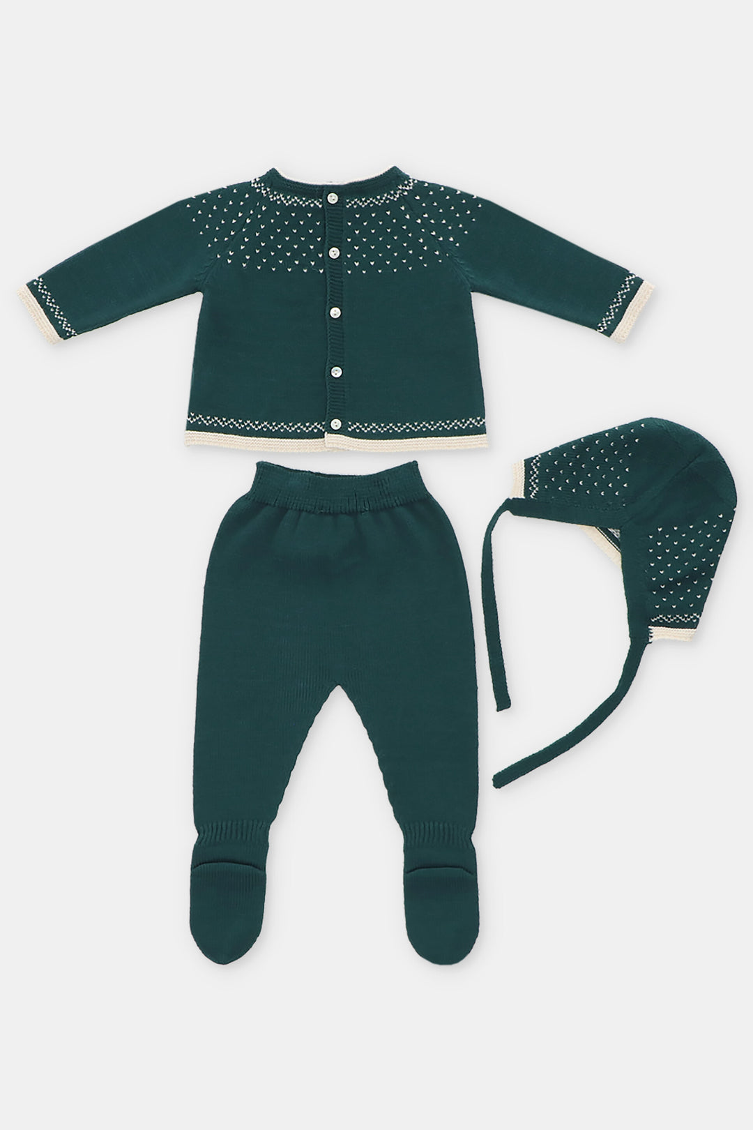 "River" Bottle Green Knit Top, Leggings & Bonnet