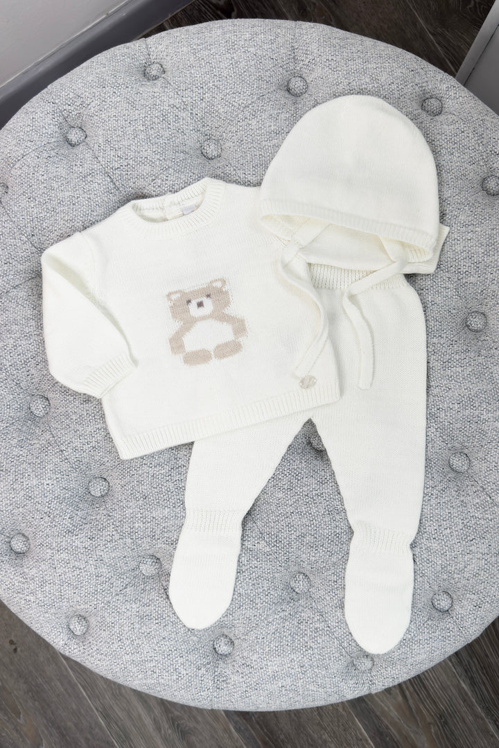 "Osito" Ivory Knitted Bear Top, Leggings & Bonnet