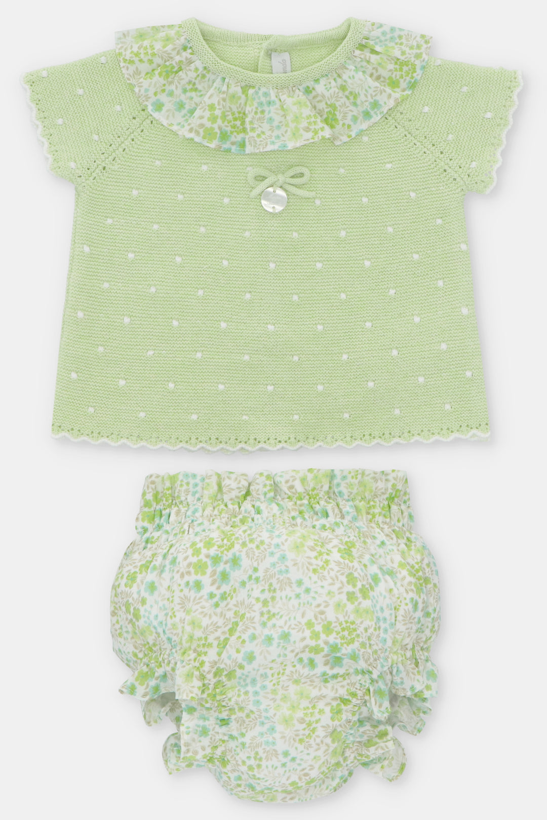 Martín Aranda PREORDER "Evelina" Pale Green Knit Top & Floral Bloomers | Millie and John