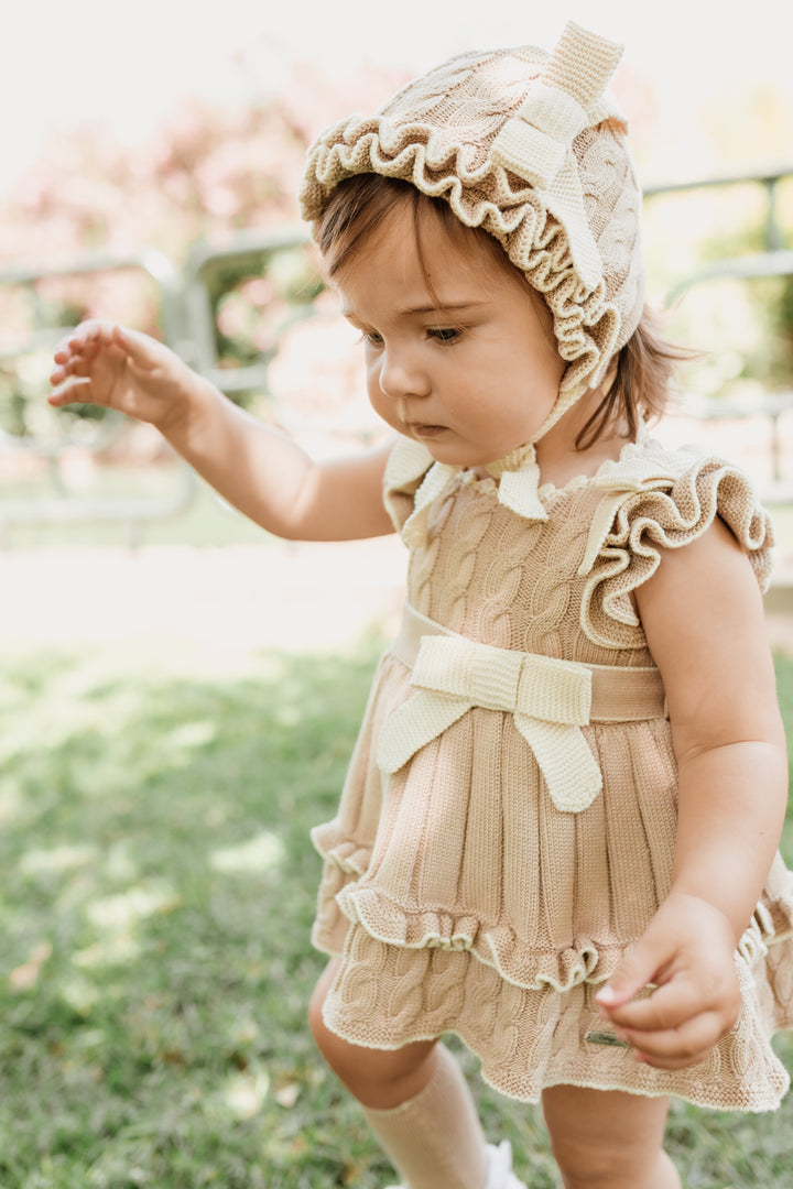 "Bea" Camel & Cream Cable Knit Dress & Bloomers