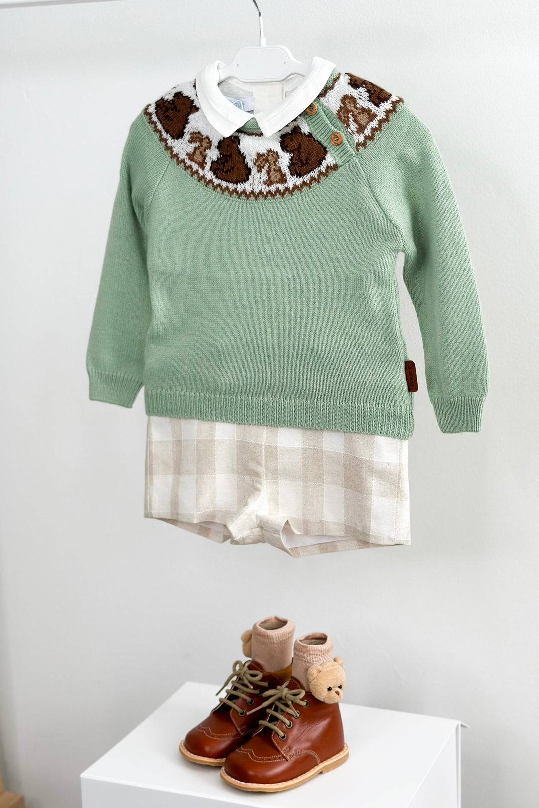 "Stevie" Sage Green Knit Bear Jumper