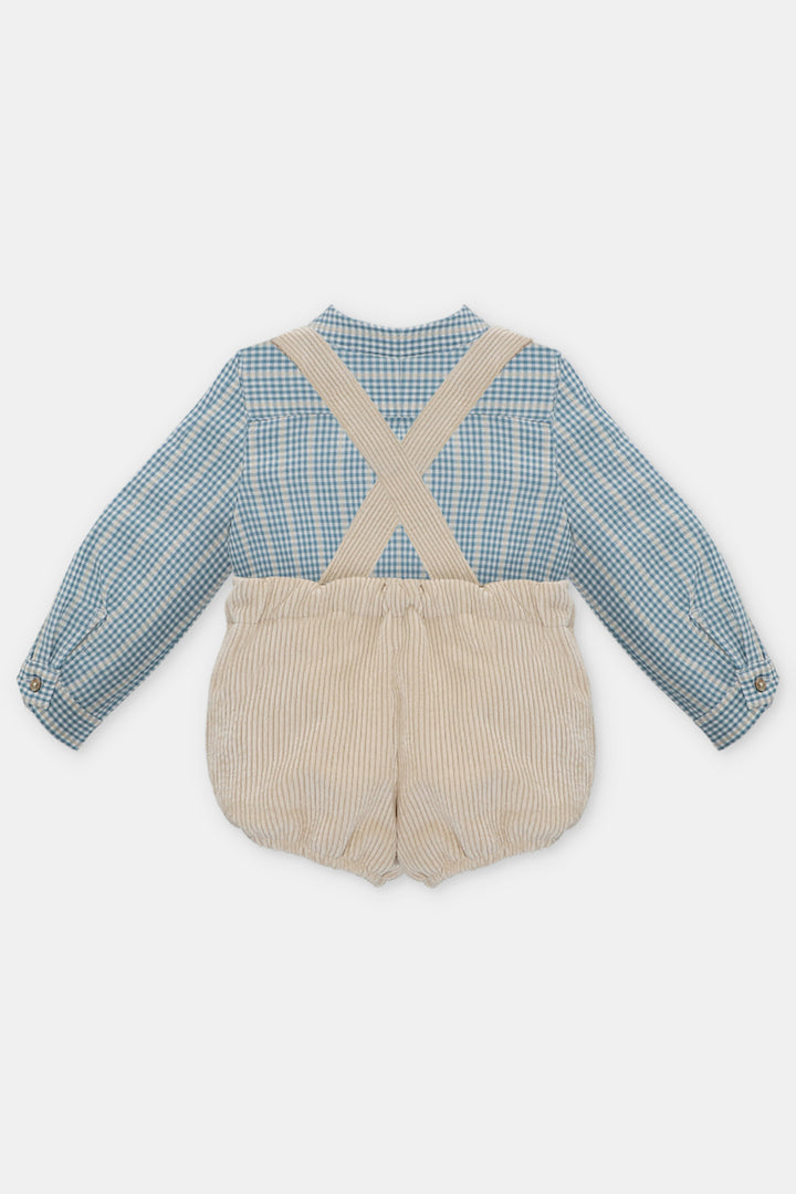 "Tommy" Blue Check Shirt & Oatmeal Cord Jam Pants