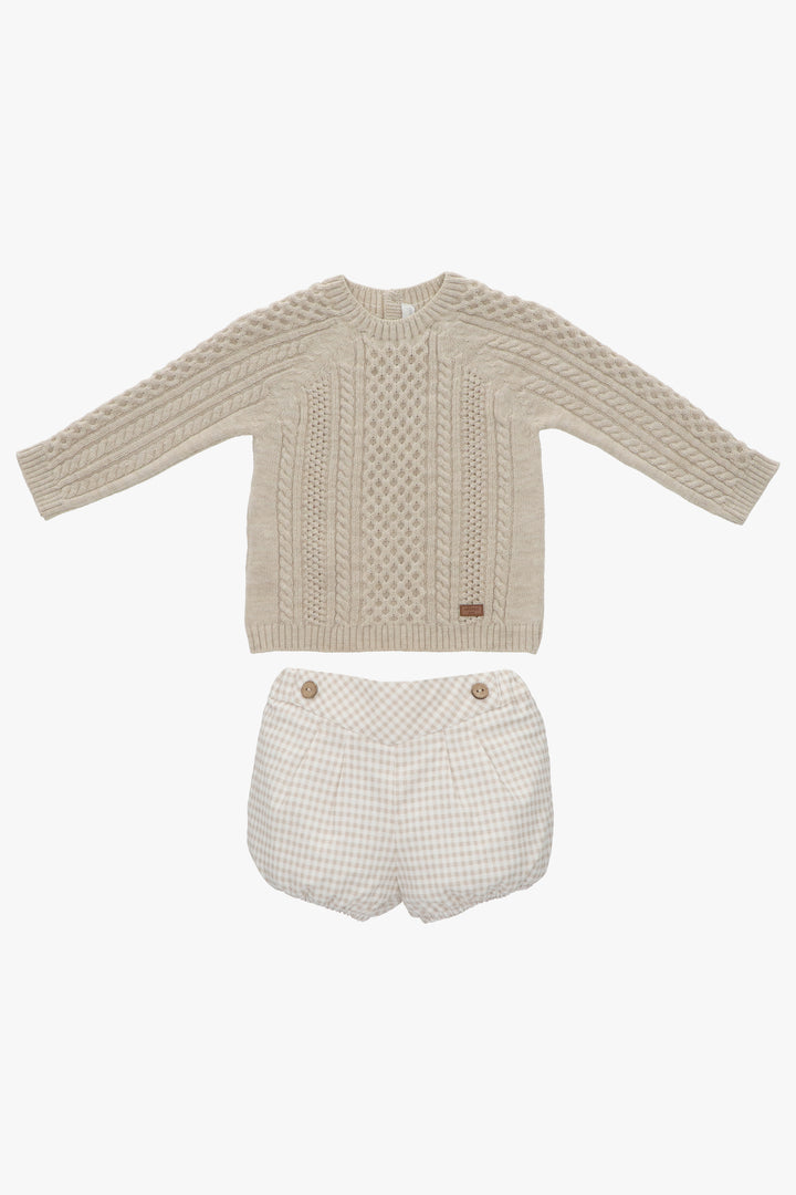 Martín Aranda "Albie" Biscuit Knit Jumper & Gingham Jam Pants | Millie and John