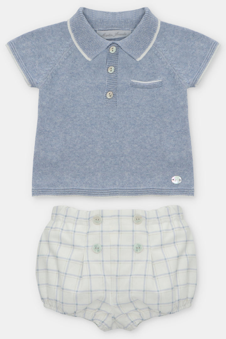 PREORDER "Benedict" Sky Blue Knit Top & Checked Jam Pants