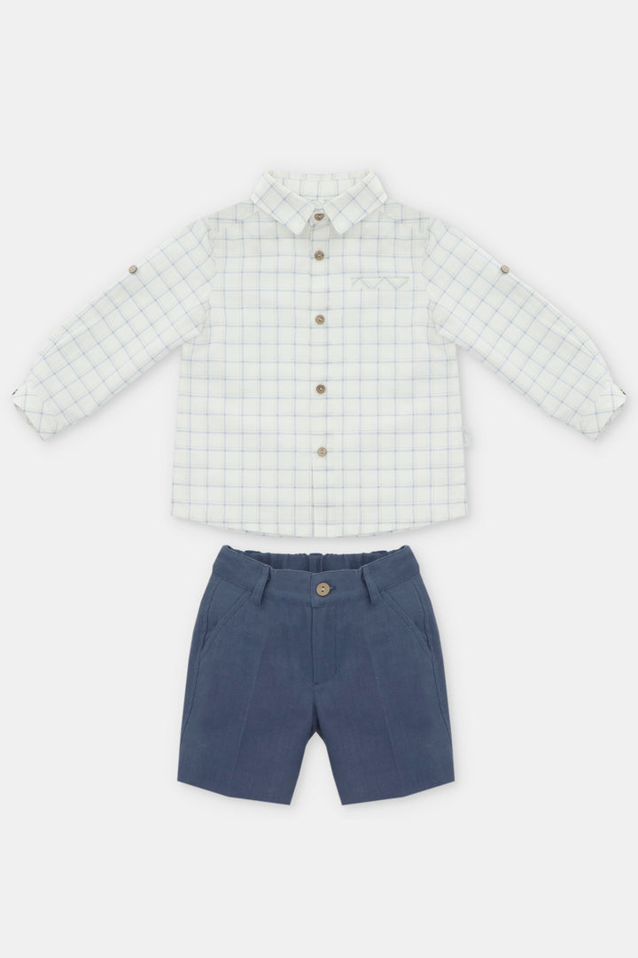 "Edmund" Sky Blue Checked Shirt & Shorts