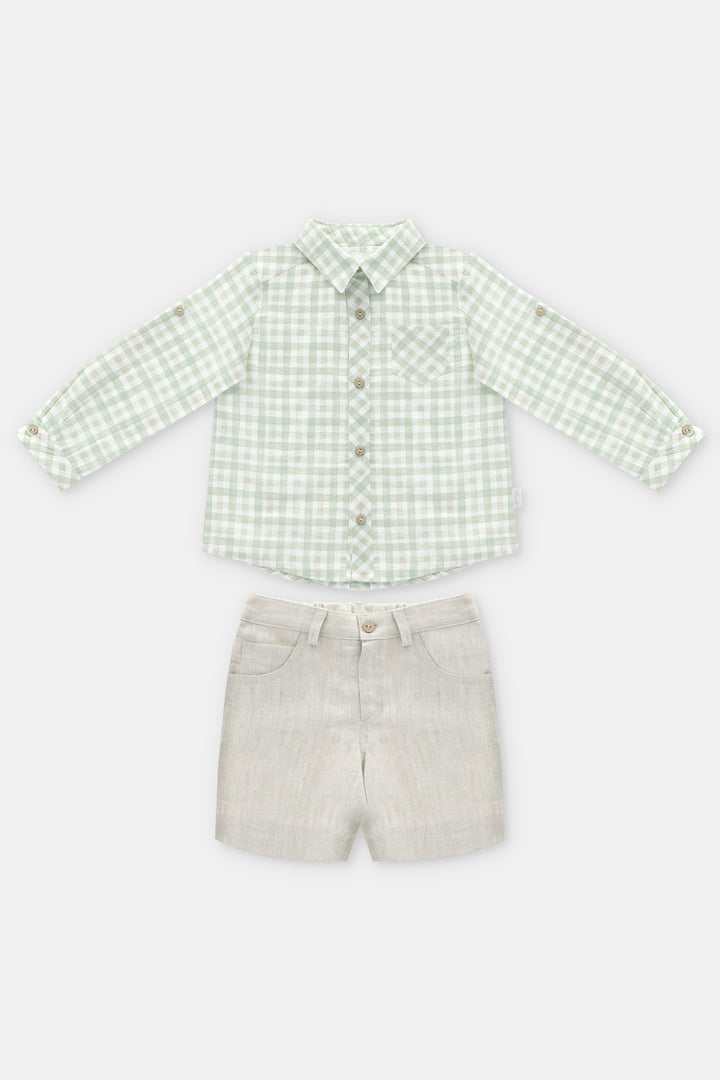 "Ambrose" Sage Green Gingham Shirt & Shorts