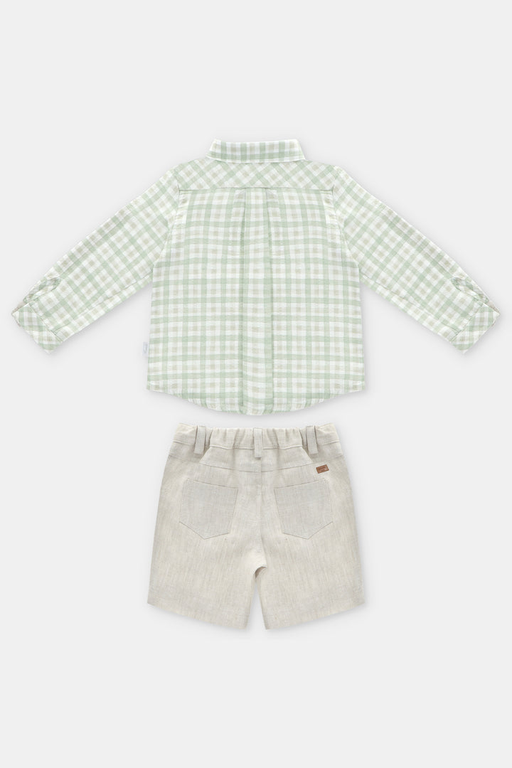 "Ambrose" Sage Green Gingham Shirt & Shorts