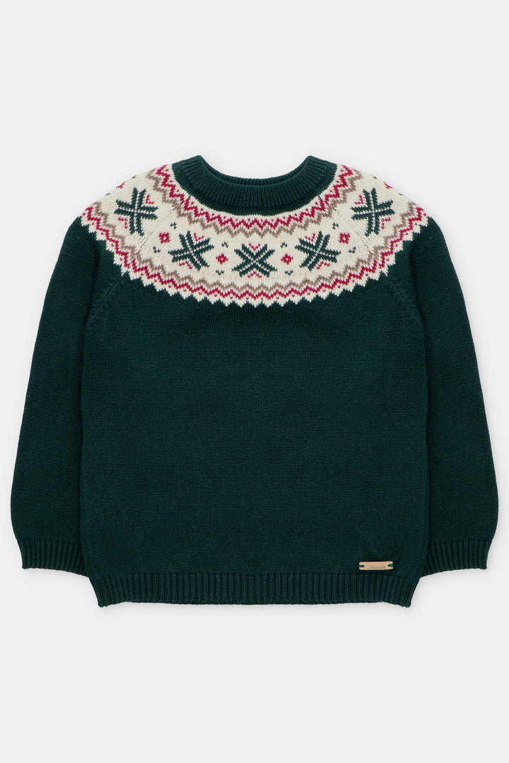"Jasper" Bottle Green Fair Isle Knitted Jumper
