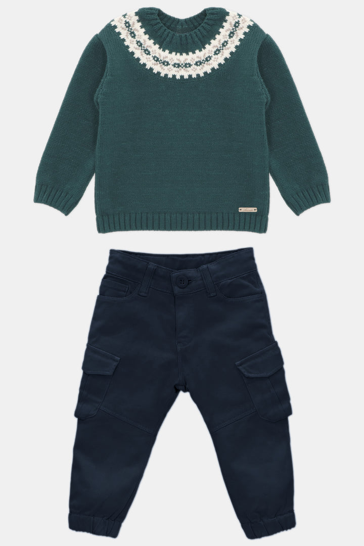 "Ronnie" Bottle Green Fair Isle Jumper & Cargo Trousers