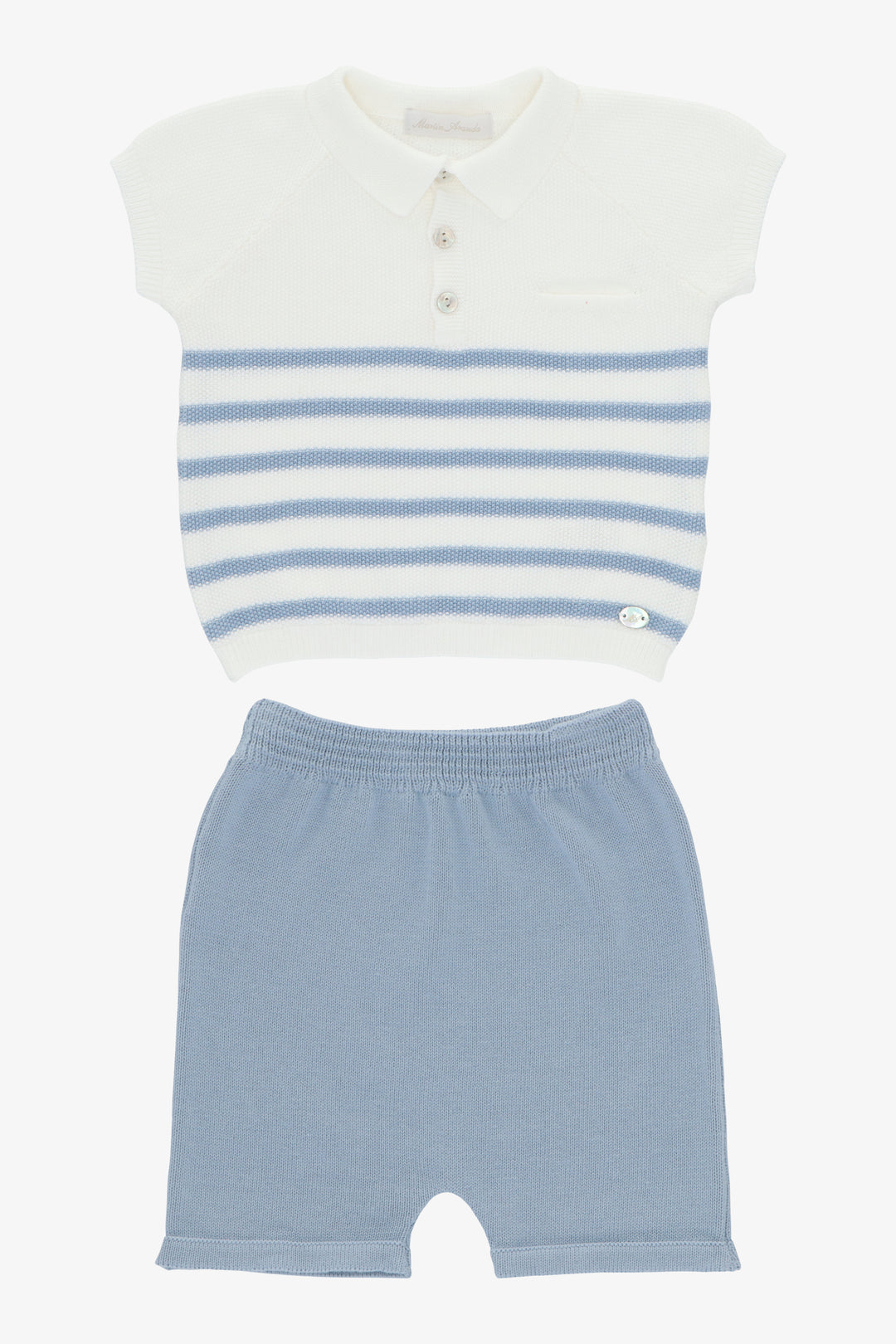 "Milo" Dusky Blue Striped Knit Polo Shirt &amp; Shorts
