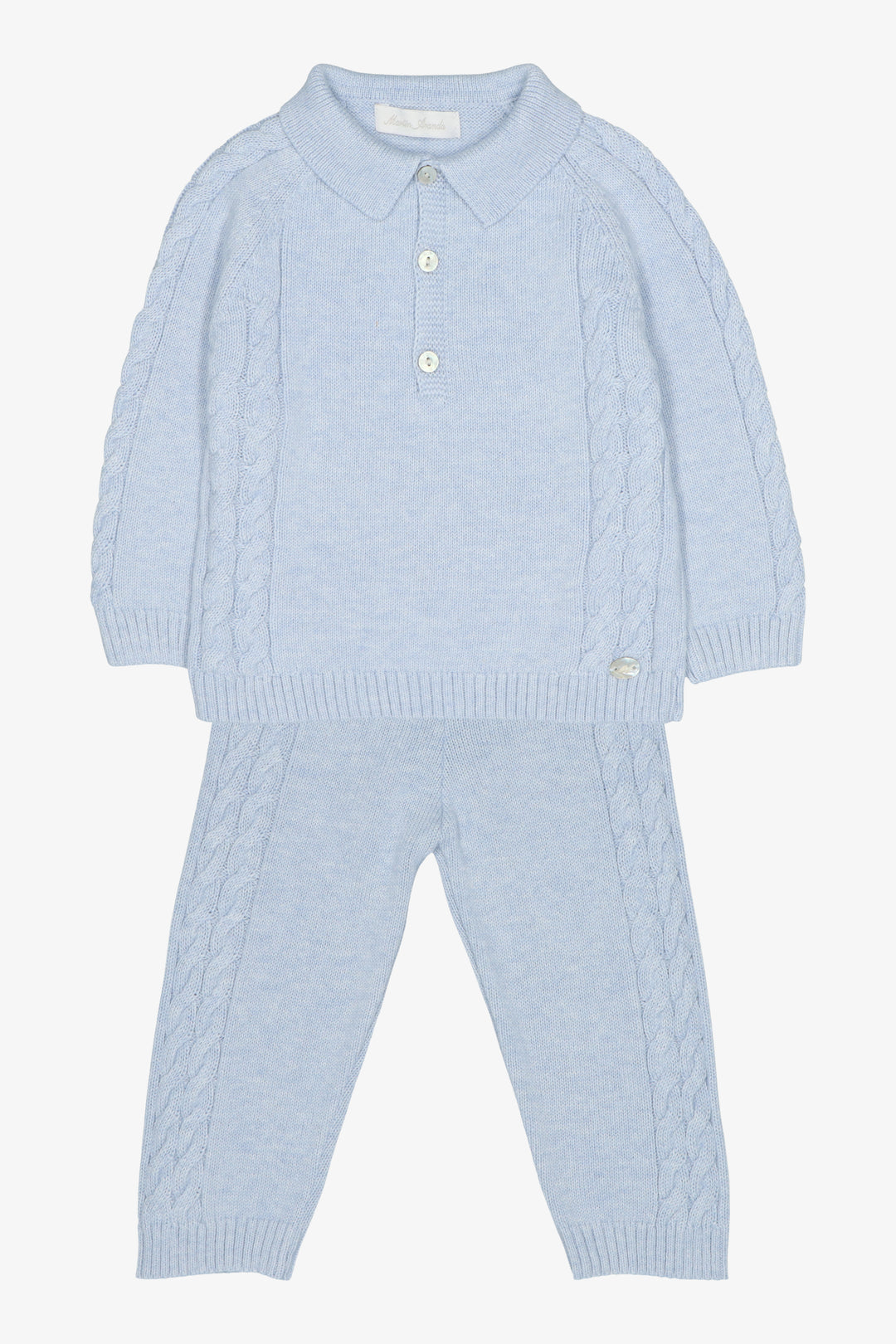 "Theodore" Powder Blue Cable Knit Polo Shirt &amp; Trousers