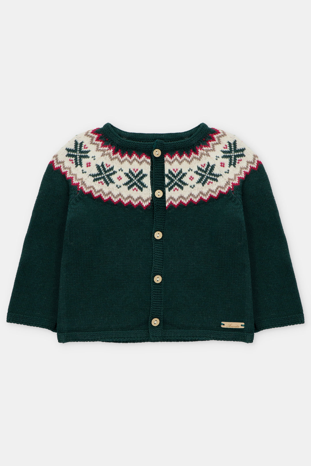 "Rowan" Bottle Green Fair Isle Knitted Cardigan