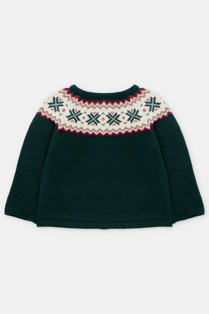 "Rowan" Bottle Green Fair Isle Knitted Cardigan