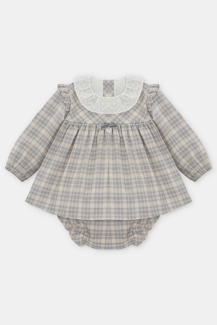 "Maisie" Stone Tartan Dress & Bloomers