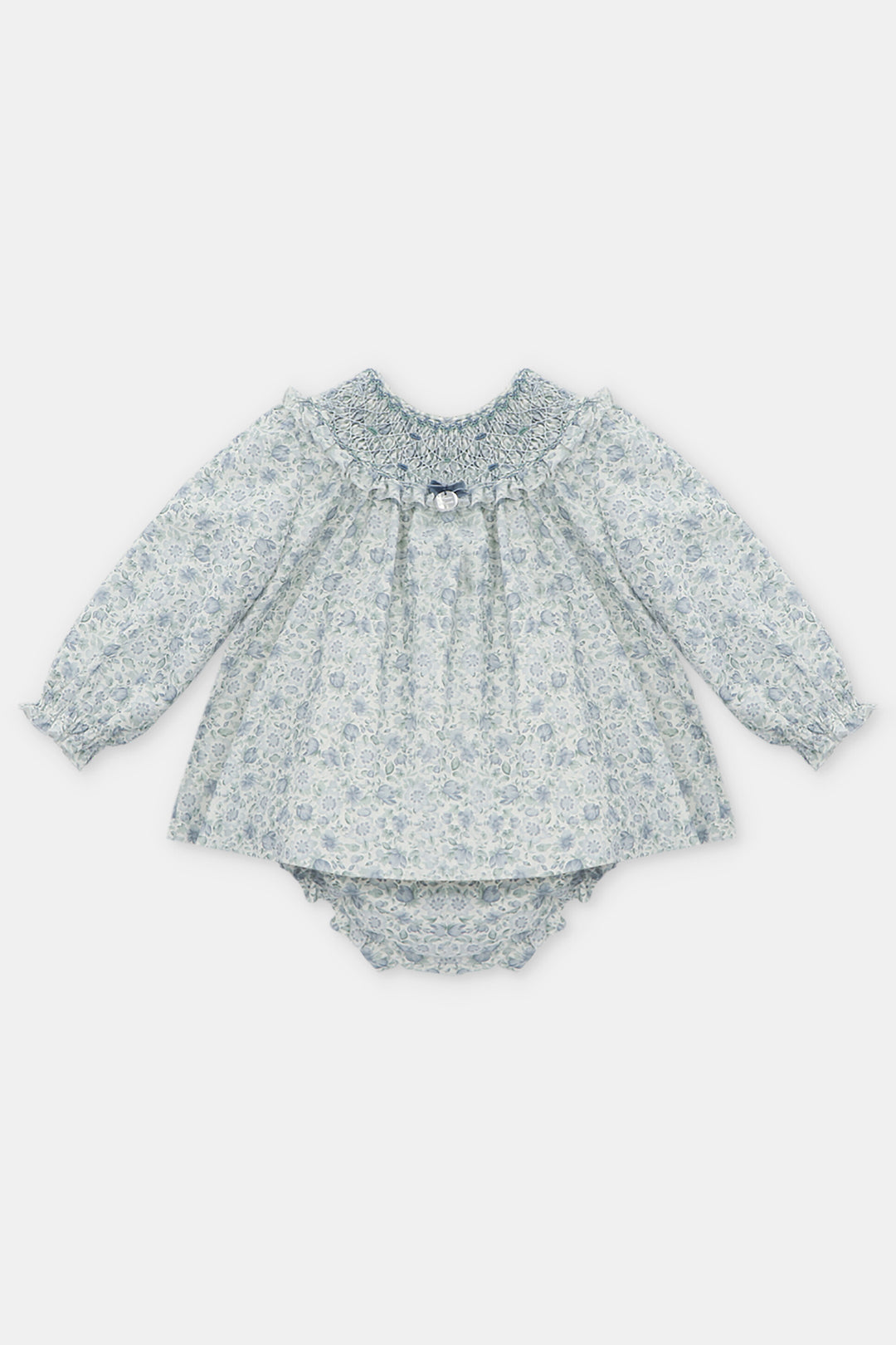 "Sophie" Powder Blue Floral Smocked Dress & Bloomers