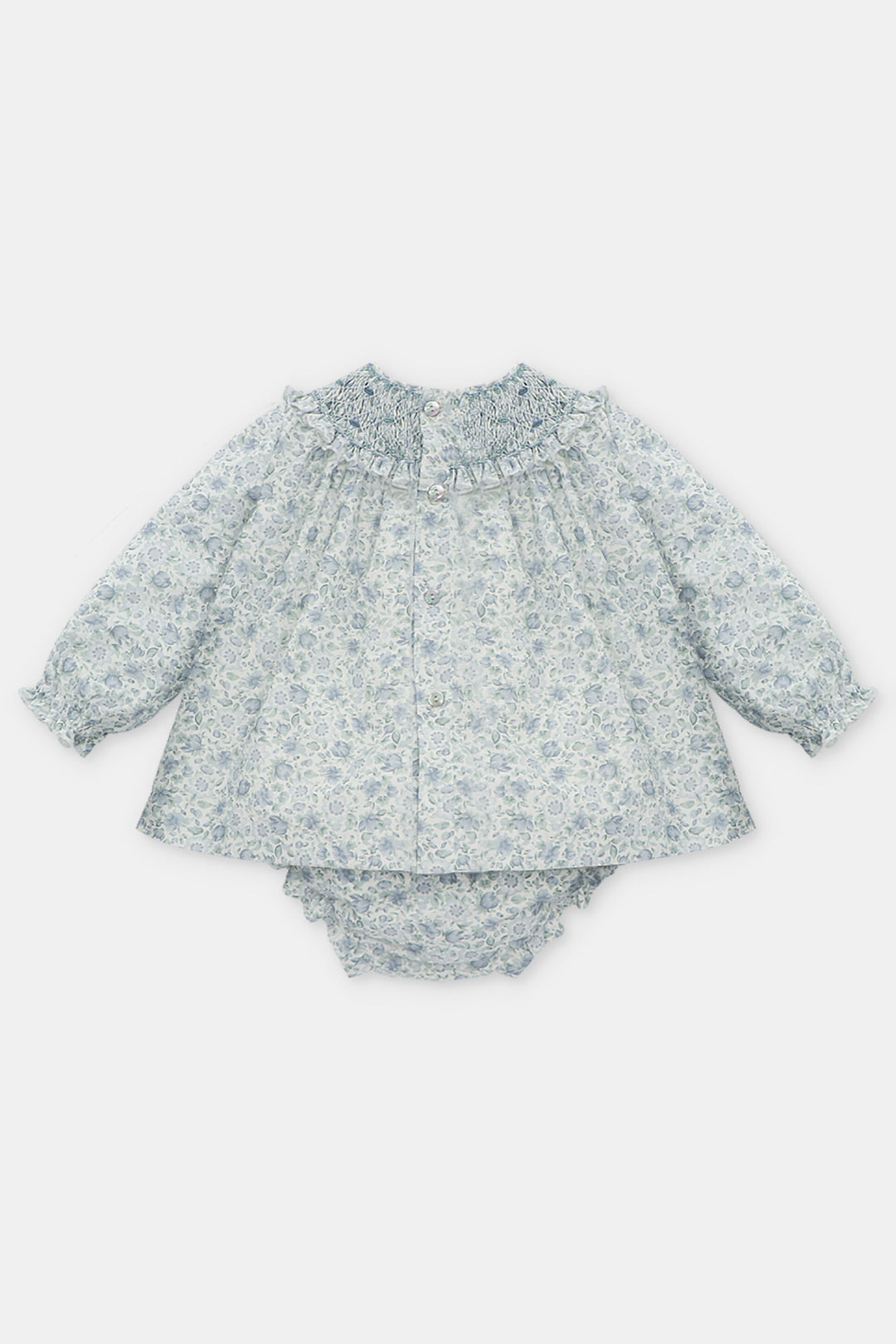 "Sophie" Powder Blue Floral Smocked Dress & Bloomers